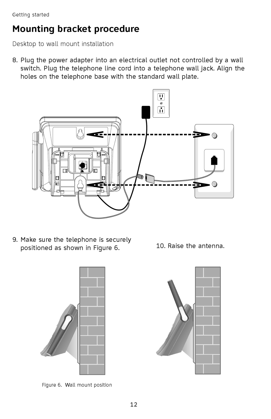 AT&T SL87218 user manual Wall mount position 