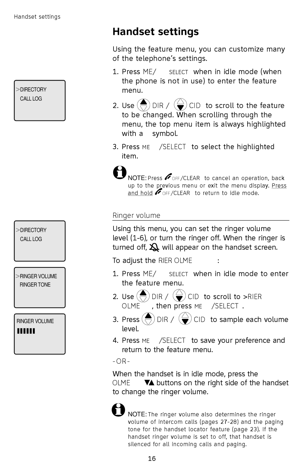 AT&T SL87218 user manual Handset settings, Ringer volume 