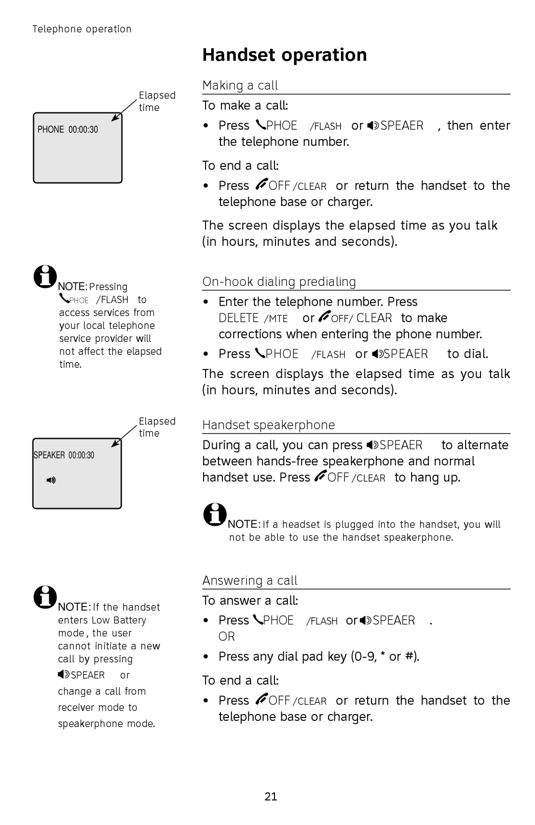 AT&T SL87218 user manual Handset operation 