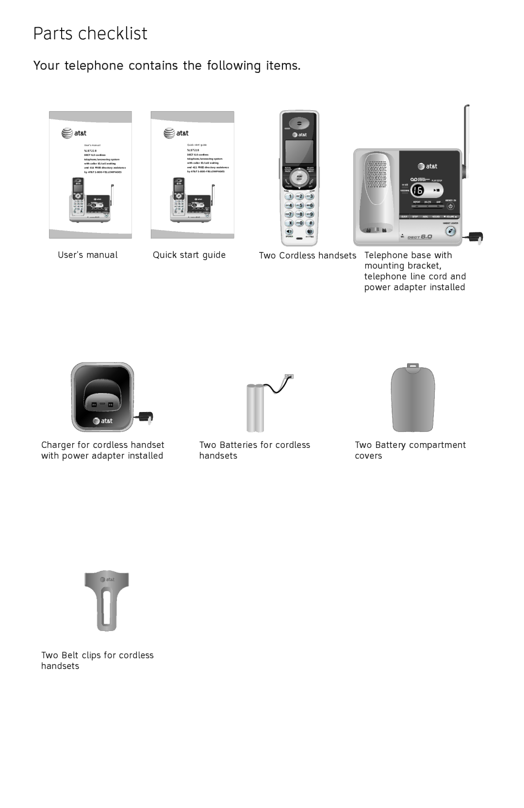 AT&T SL87218 user manual Parts checklist, Your telephone contains the following items 