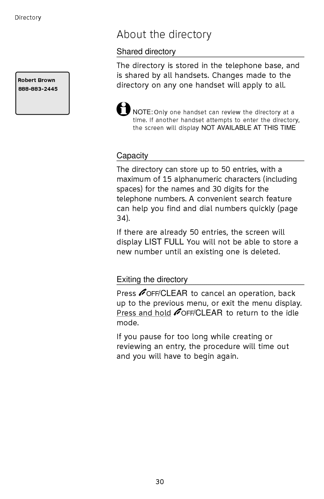 AT&T SL87218 user manual About the directory, Shared directory, Capacity, Exiting the directory 