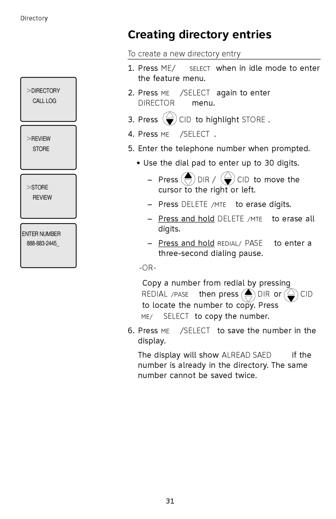 AT&T SL87218 user manual Creating directory entries, To create a new directory entry 