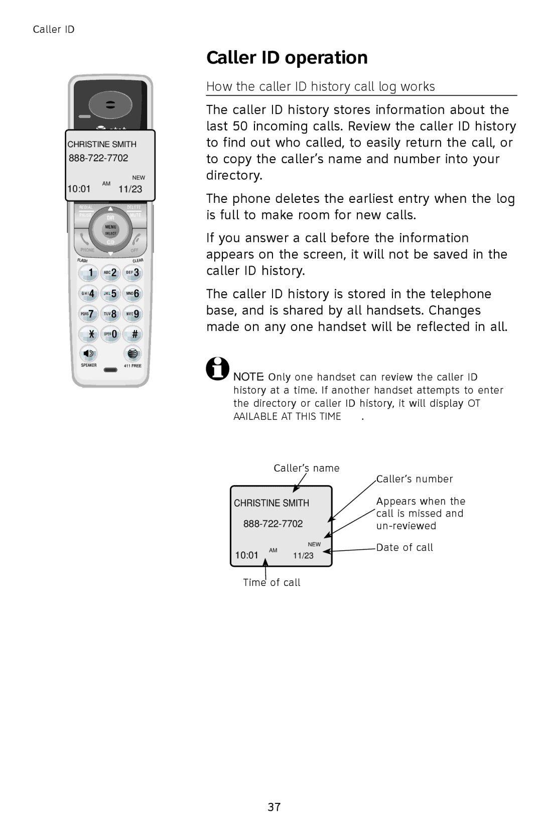 AT&T SL87218 user manual How the caller ID history call log works, Available AT this Time 