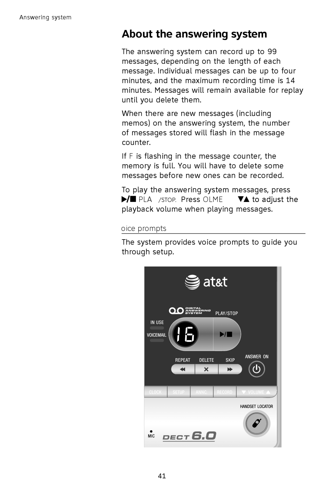 AT&T SL87218 user manual Voice prompts, System provides voice prompts to guide you through setup 