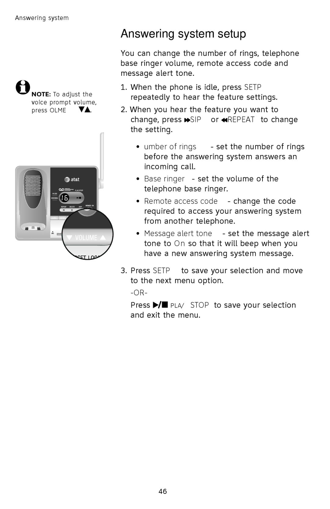 AT&T SL87218 user manual Answering system setup 