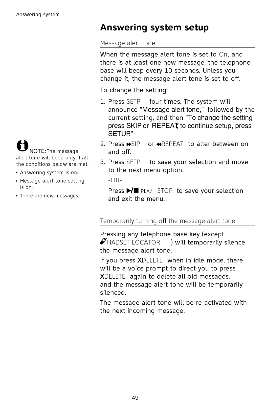 AT&T SL87218 user manual Message alert tone, Temporarily turning off the message alert tone 