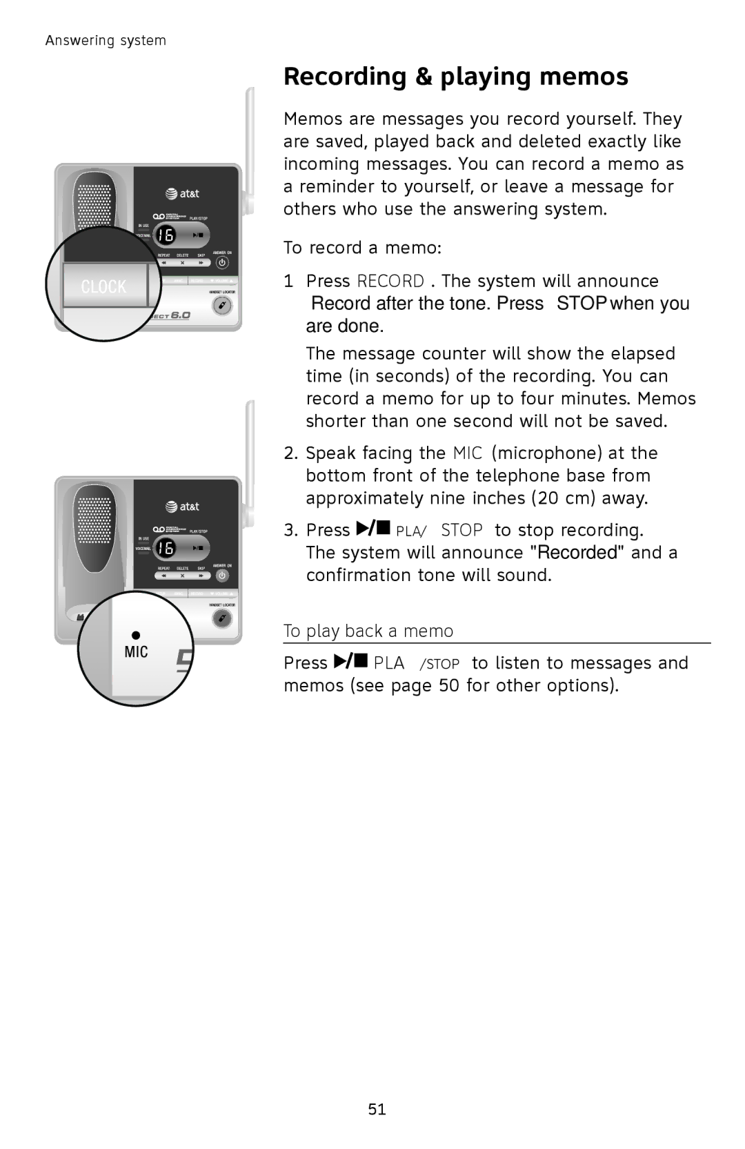 AT&T SL87218 user manual Recording & playing memos, To play back a memo 