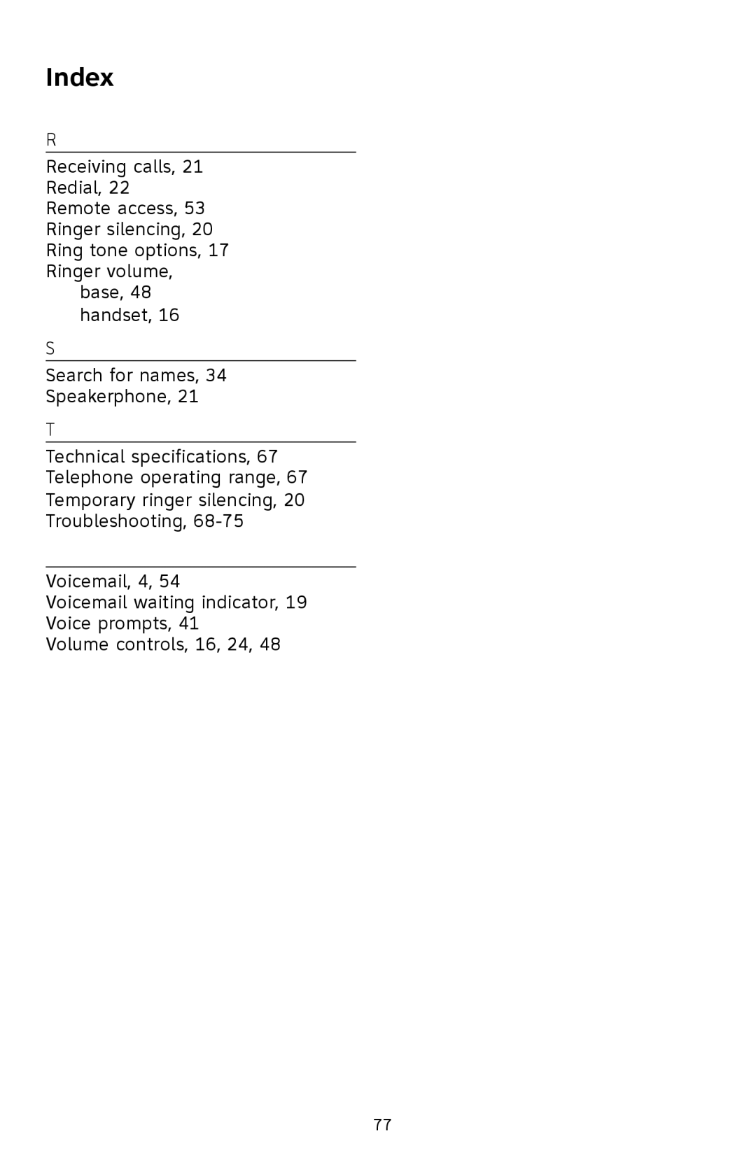 AT&T SL87218 user manual Index 