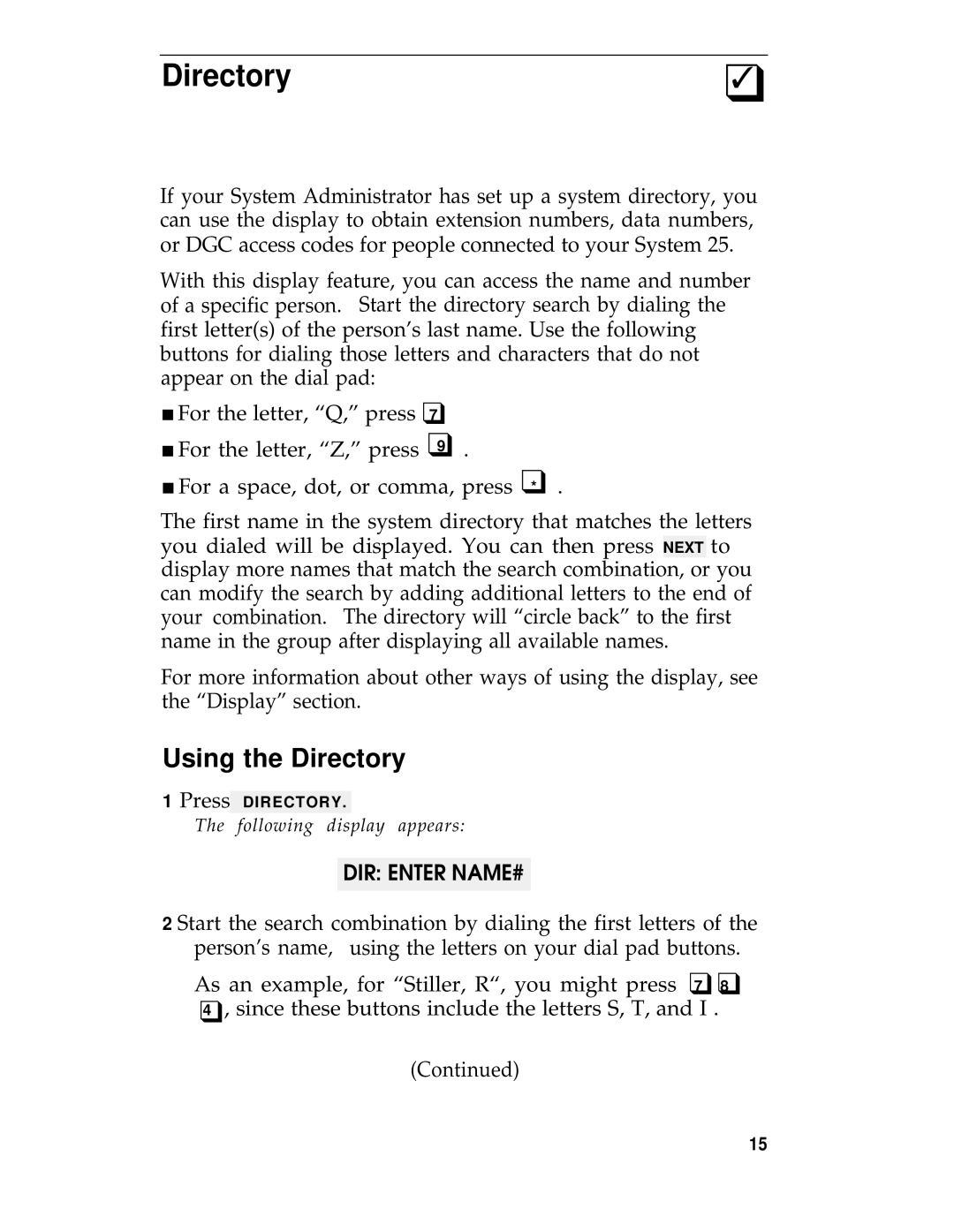 AT&T System 25 manual Using the Directory 