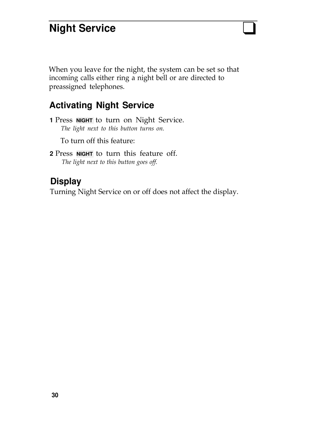 AT&T System 25 manual Activating Night Service 