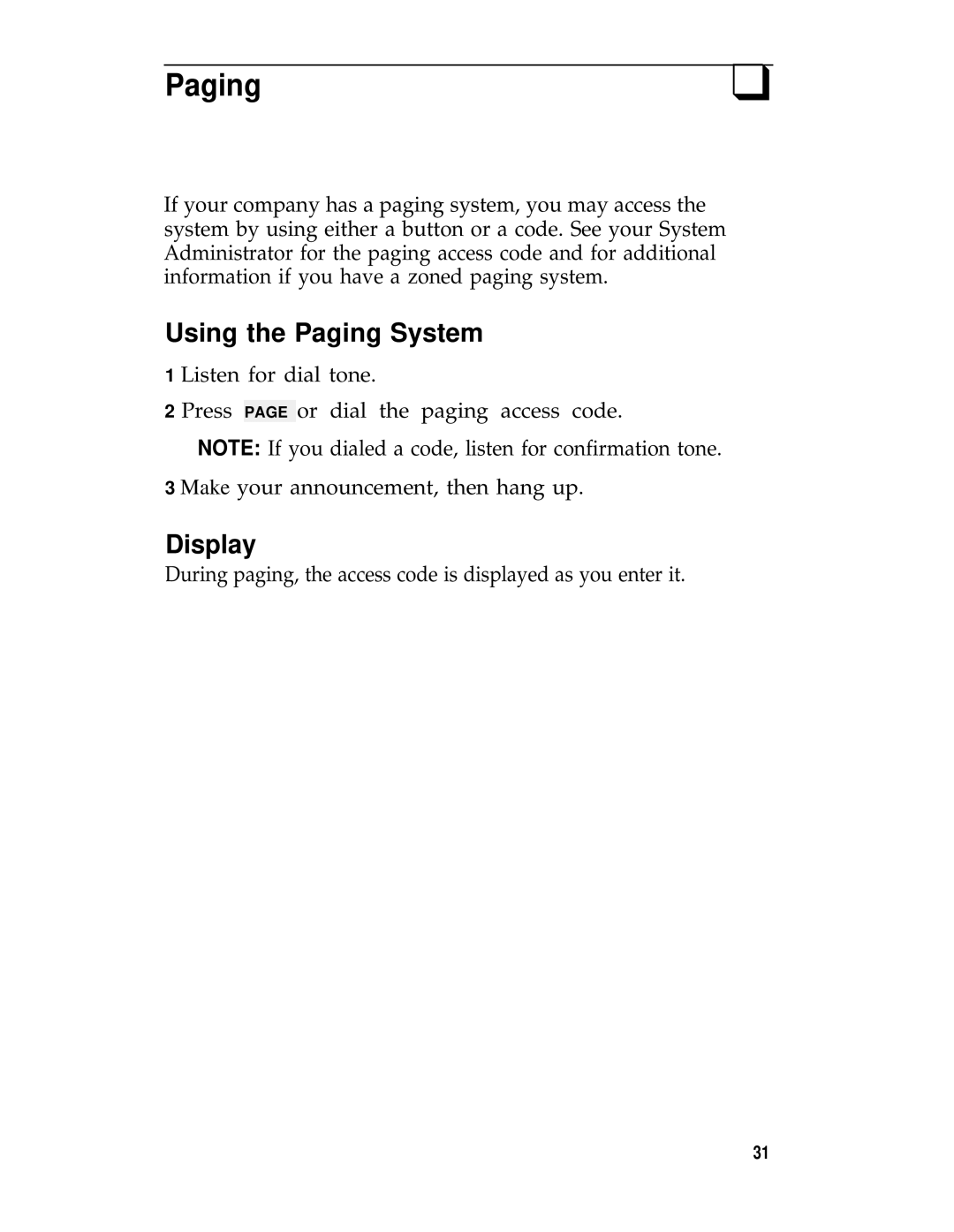 AT&T System 25 manual Using the Paging System 