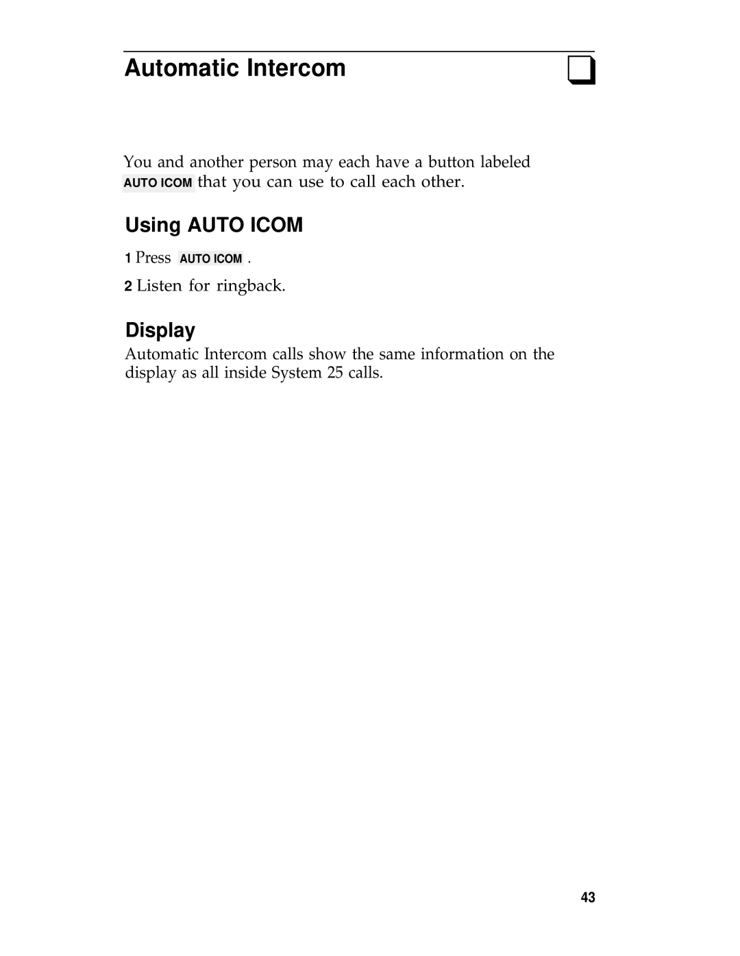 AT&T System 25 manual Automatic Intercom, Using Auto Icom 