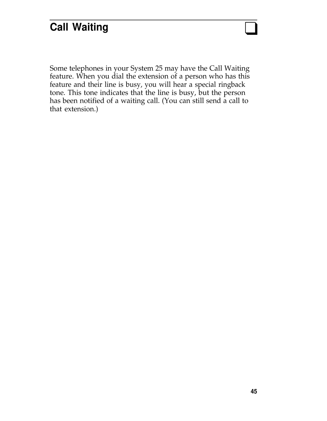 AT&T System 25 manual Call Waiting 