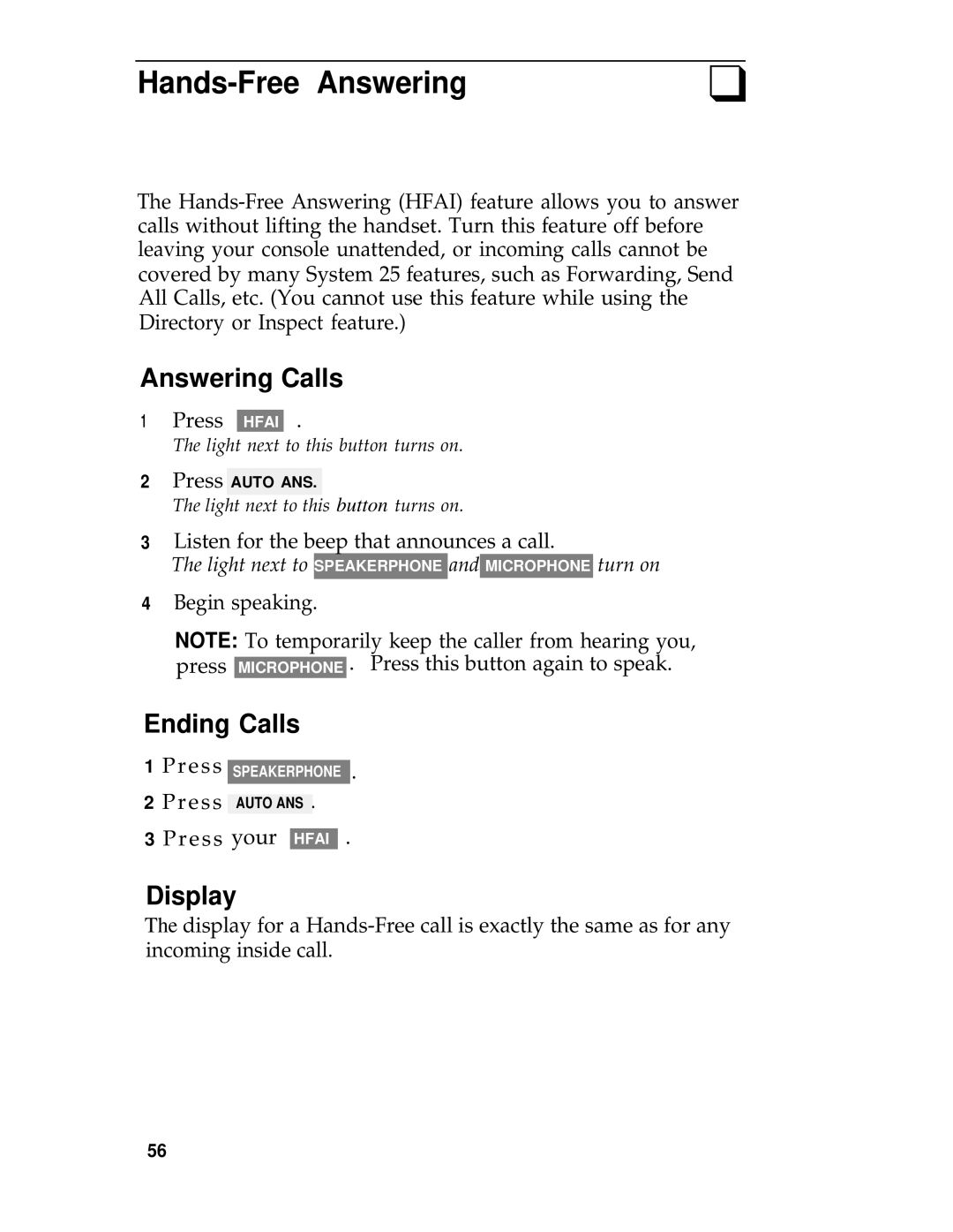 AT&T System 25 manual Hands-Free Answering, Ending Calls 