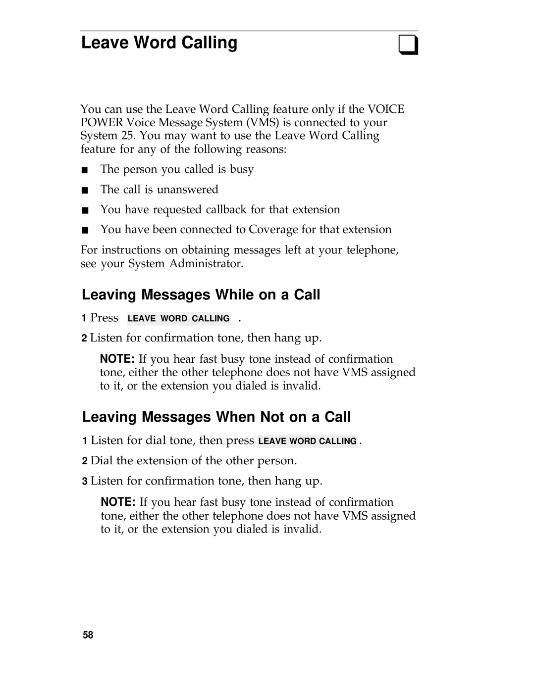 AT&T System 25 manual Leave Word Calling, Leaving Messages While on a Call, Leaving Messages When Not on a Call 