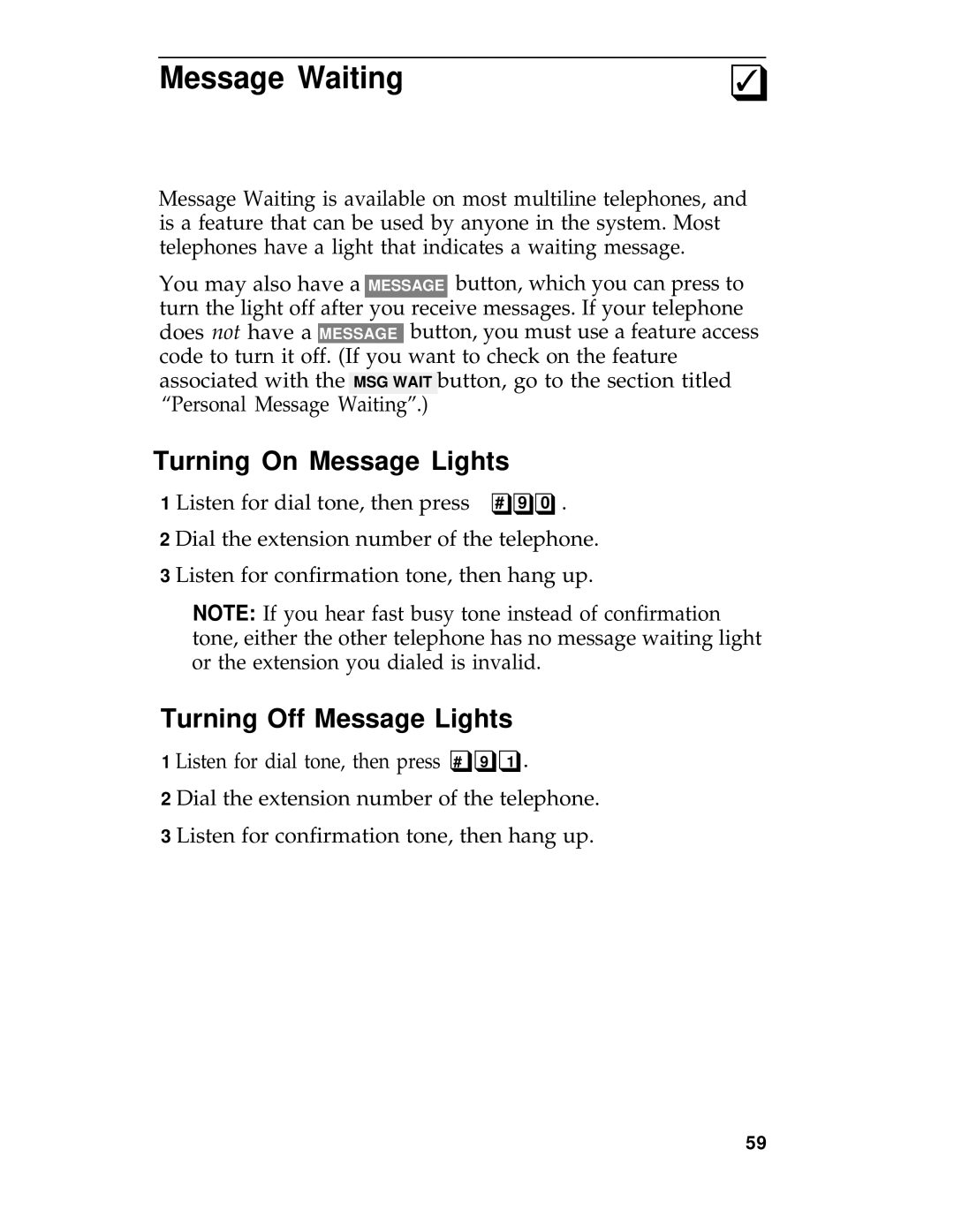 AT&T System 25 manual Message Waiting, Turning On Message Lights, Turning Off Message Lights 