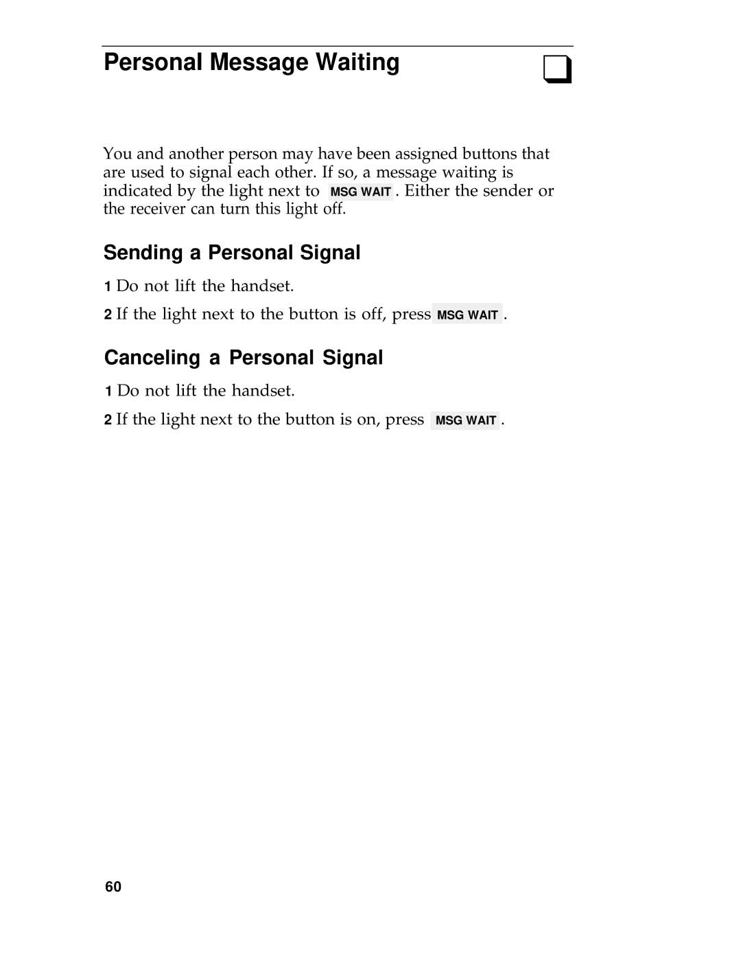 AT&T System 25 manual PersonaI Message Waiting, Sending a Personal Signal, Canceling a Personal Signal 