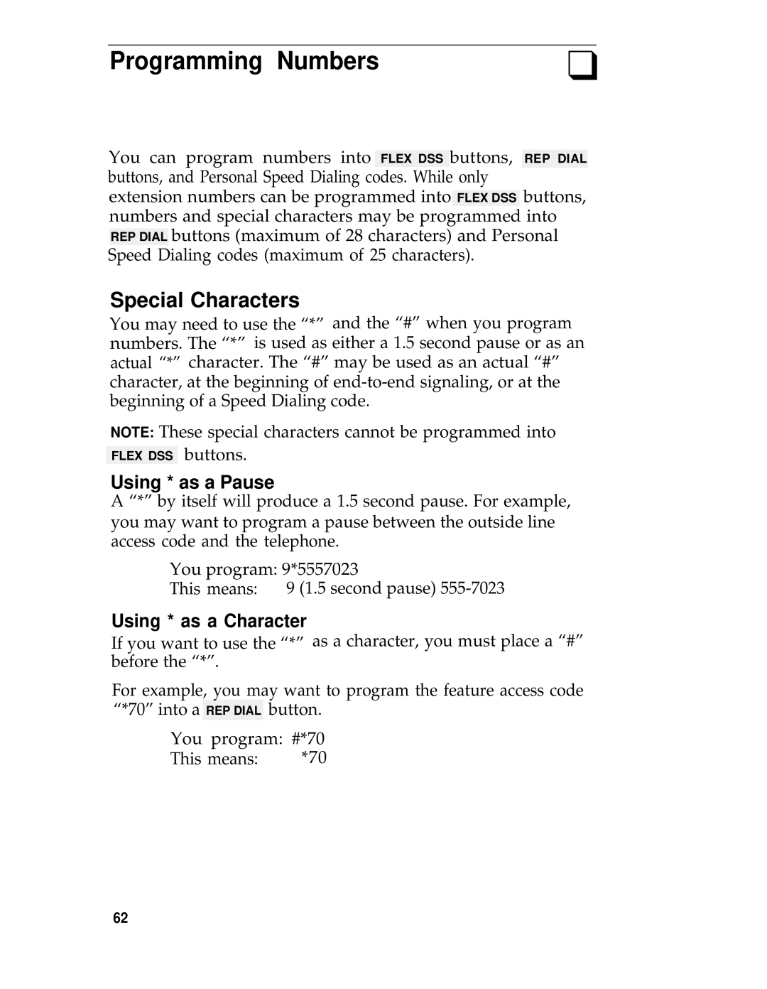 AT&T System 25 manual Programming Numbers, Special Characters 