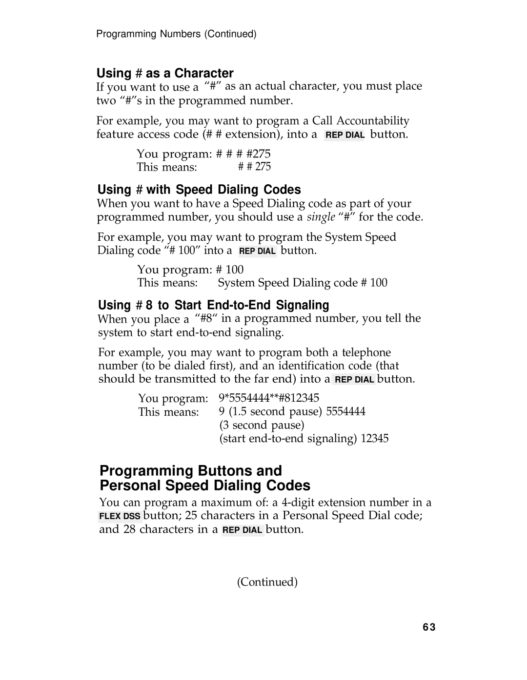 AT&T System 25 manual Programming Buttons Personal Speed Dialing Codes, Using # as a Character 