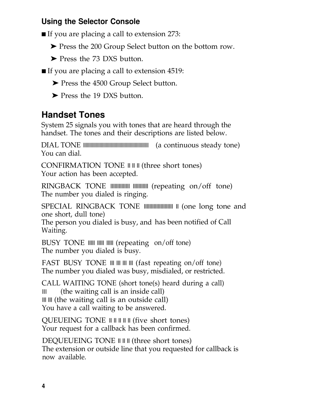 AT&T System 25 manual Handset Tones, Using the Selector Console 