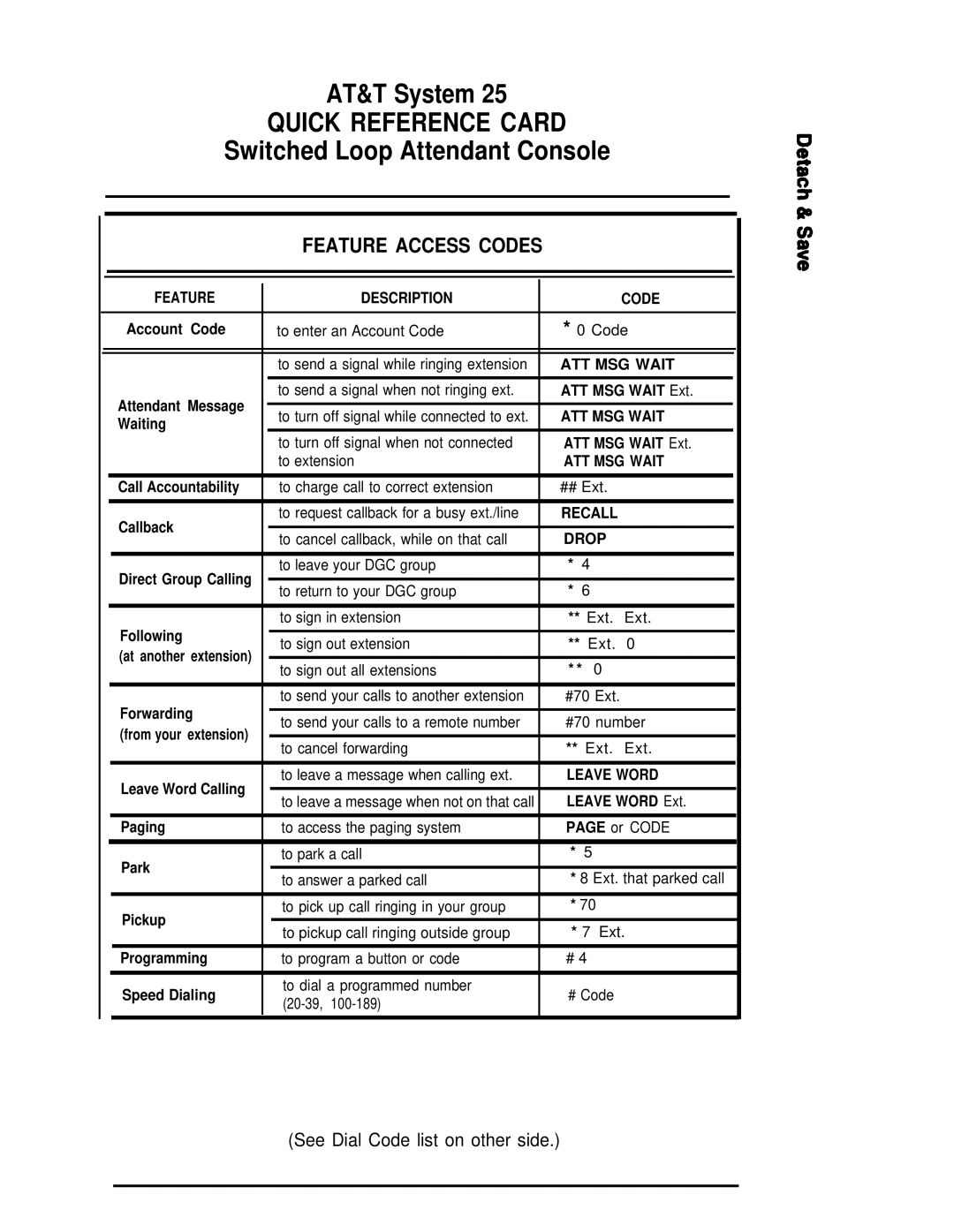 AT&T System 25 manual AT&T System, Switched Loop Attendant Console 