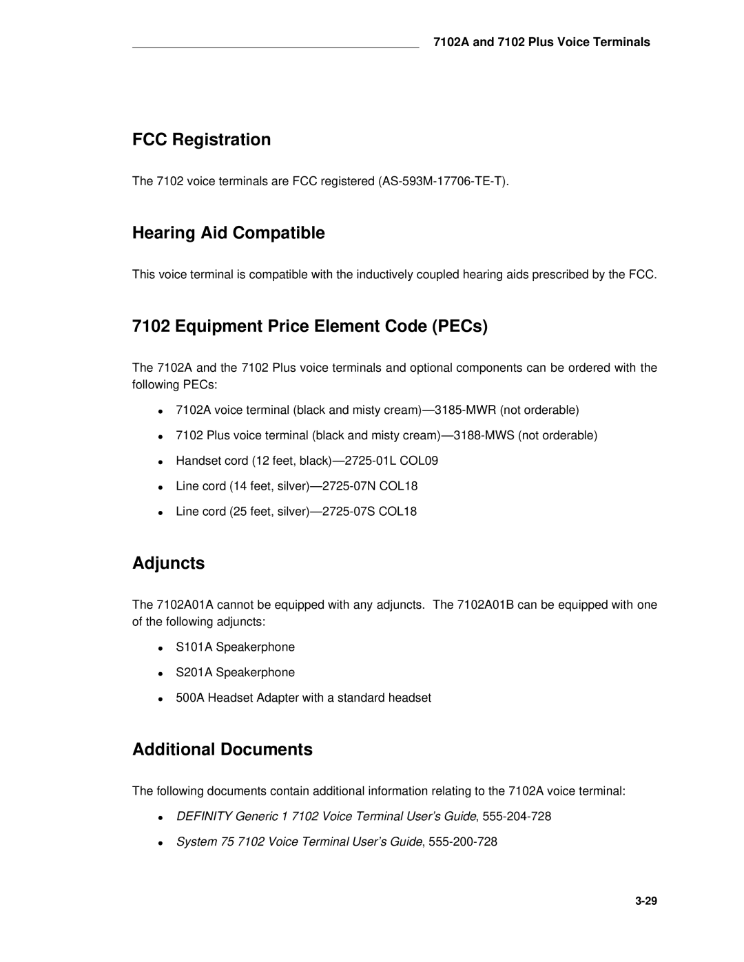 AT&T System 85 manual FCC Registration, Equipment Price Element Code PECs 