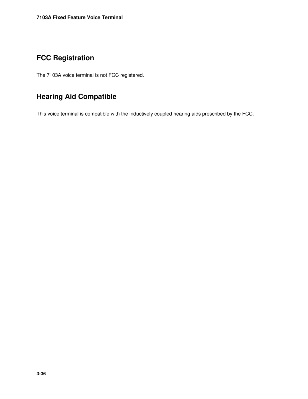 AT&T System 85 manual 7103A voice terminal is not FCC registered 