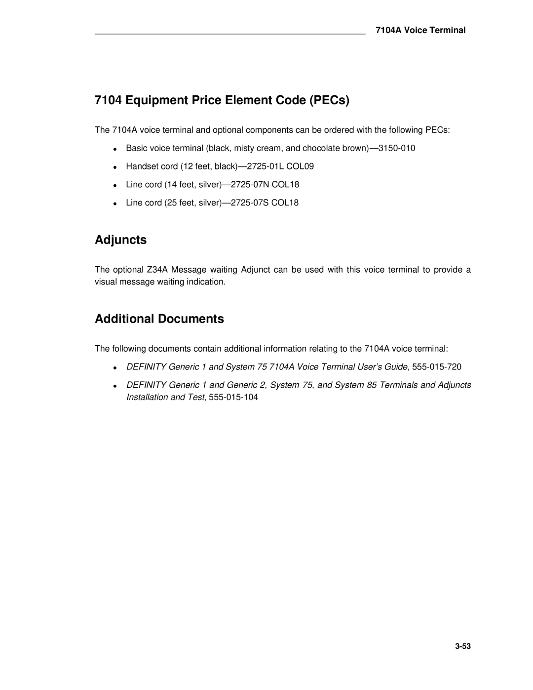 AT&T System 85 manual Equipment Price Element Code PECs 