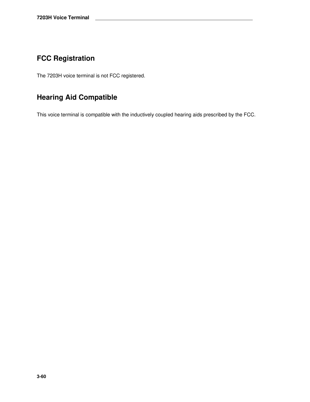 AT&T System 85 manual 7203H voice terminal is not FCC registered 