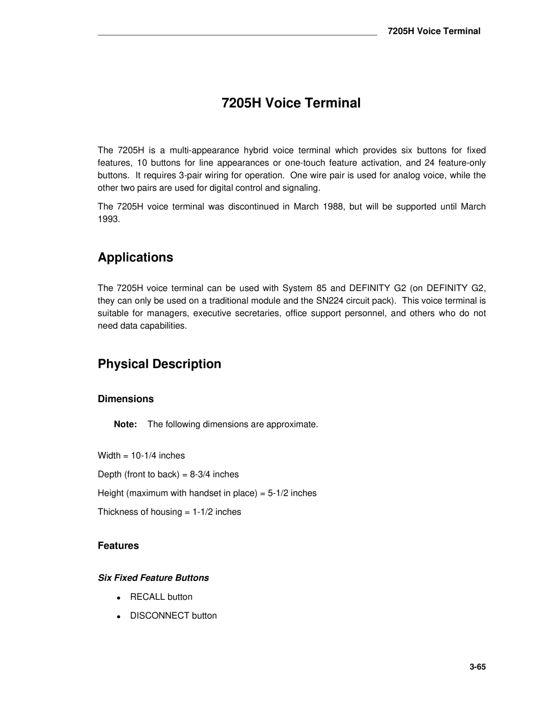 AT&T System 85 manual 7205H Voice Terminal 