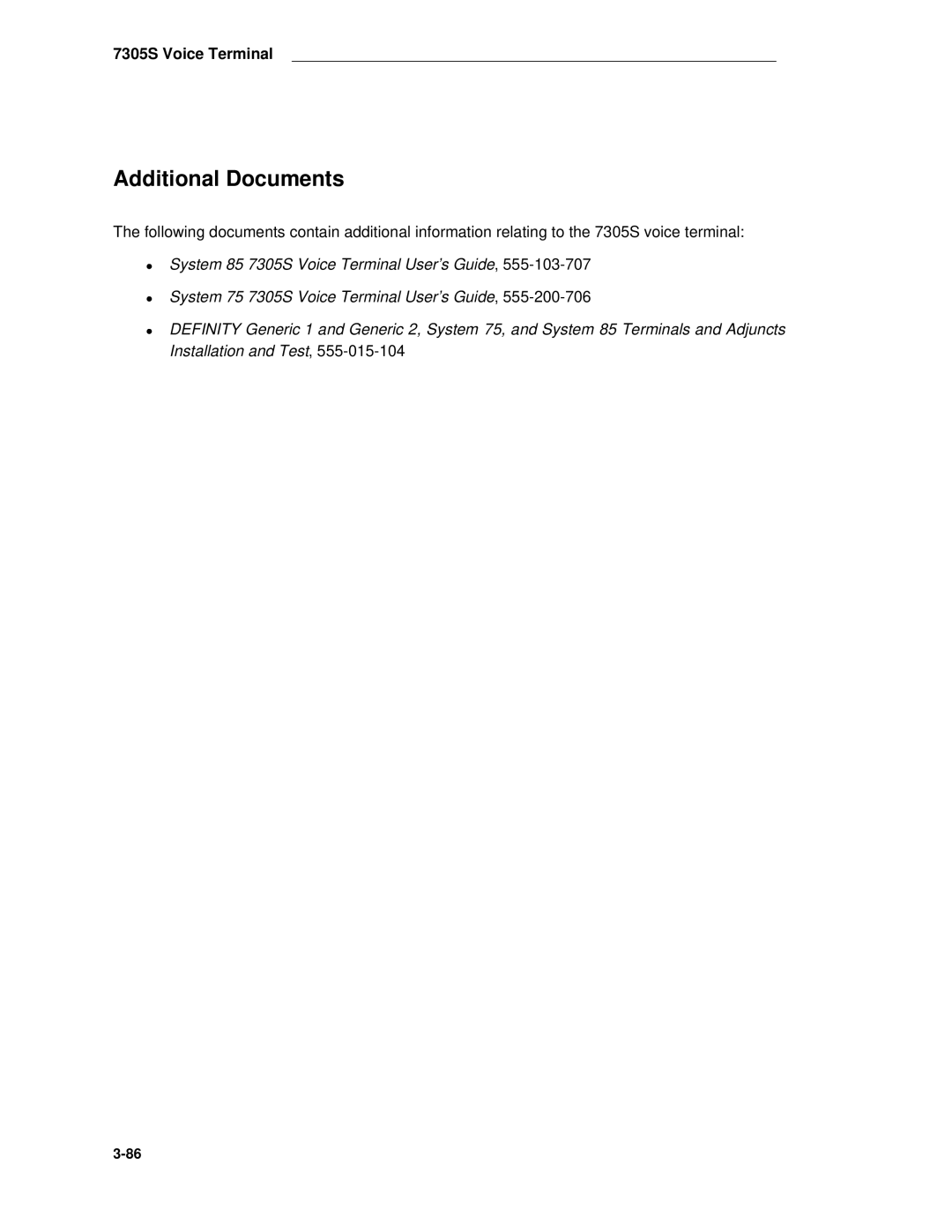 AT&T System 85 manual Additional Documents 