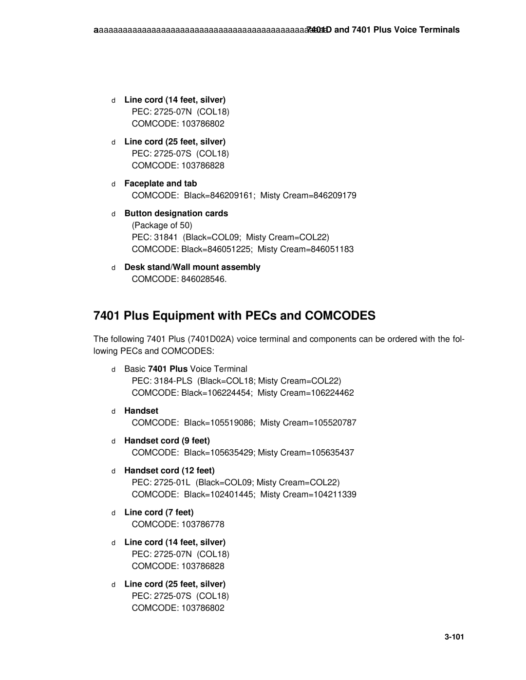 AT&T System 85 manual Plus Equipment with PECs and Comcodes 