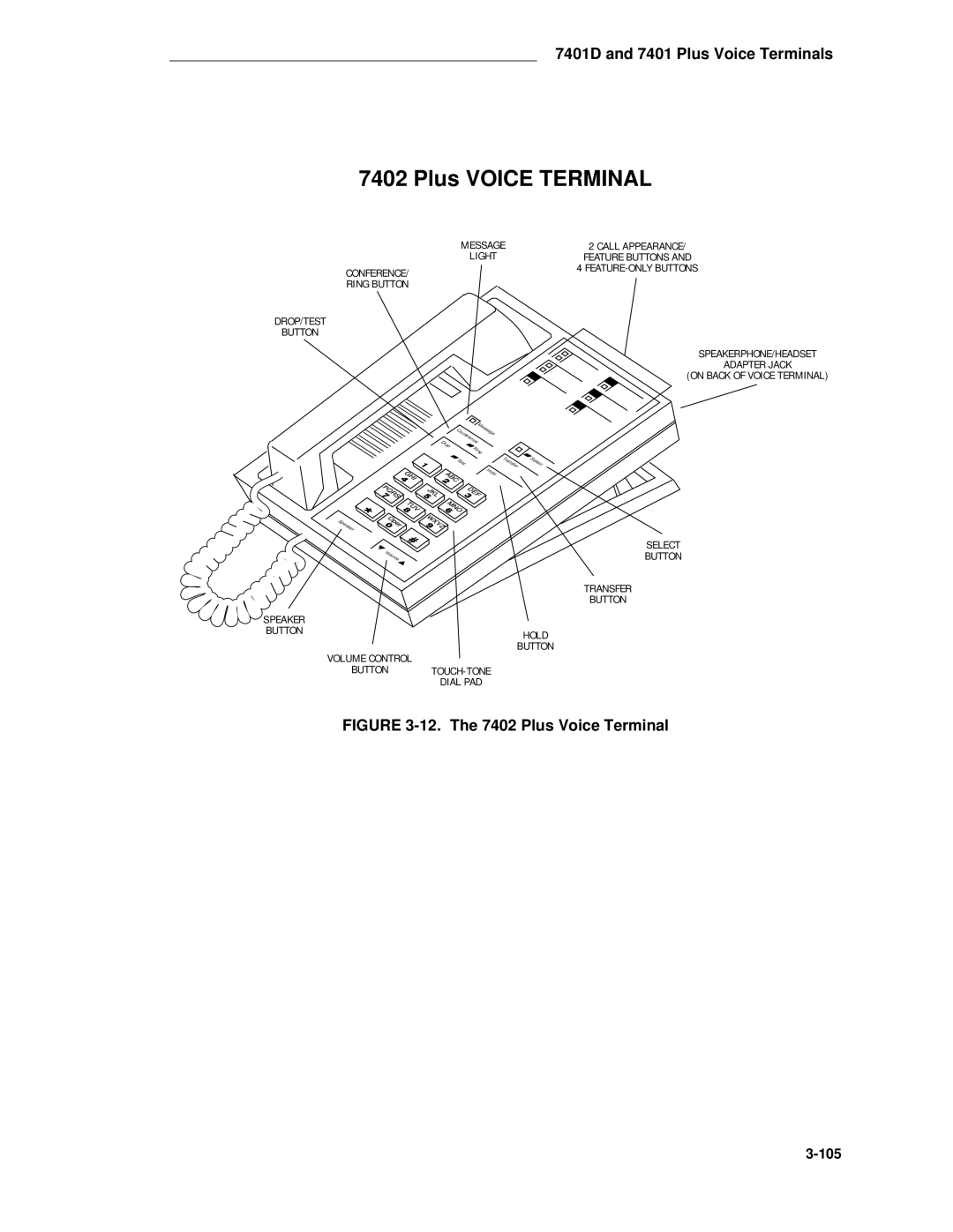 AT&T System 85 manual The 7402 Plus Voice Terminal 