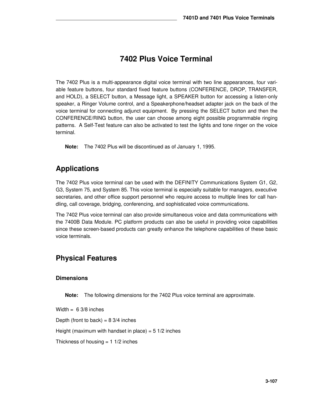 AT&T System 85 manual Plus Voice Terminal, Applications 