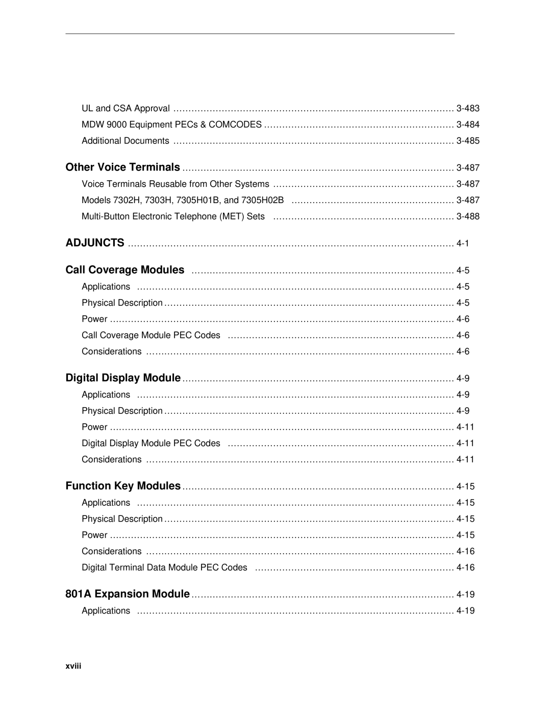 AT&T System 85 manual MDW 9000 Equipment PECs & Comcodes ……………………………………………………… 