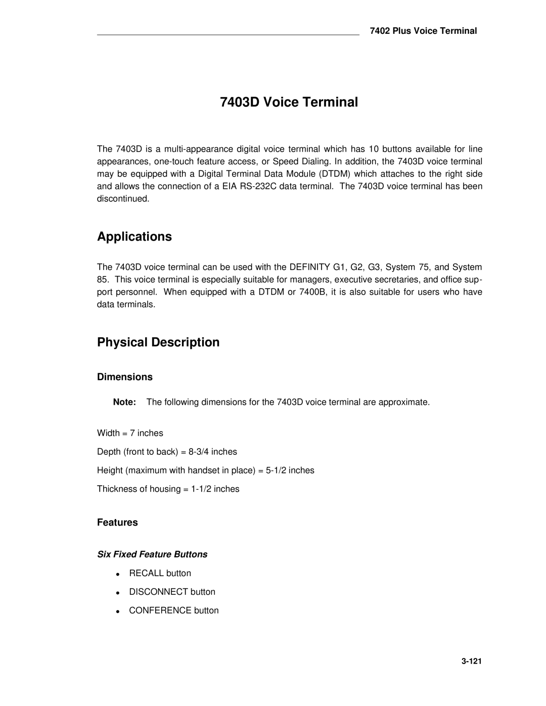 AT&T System 85 manual 7403D Voice Terminal, Applications 