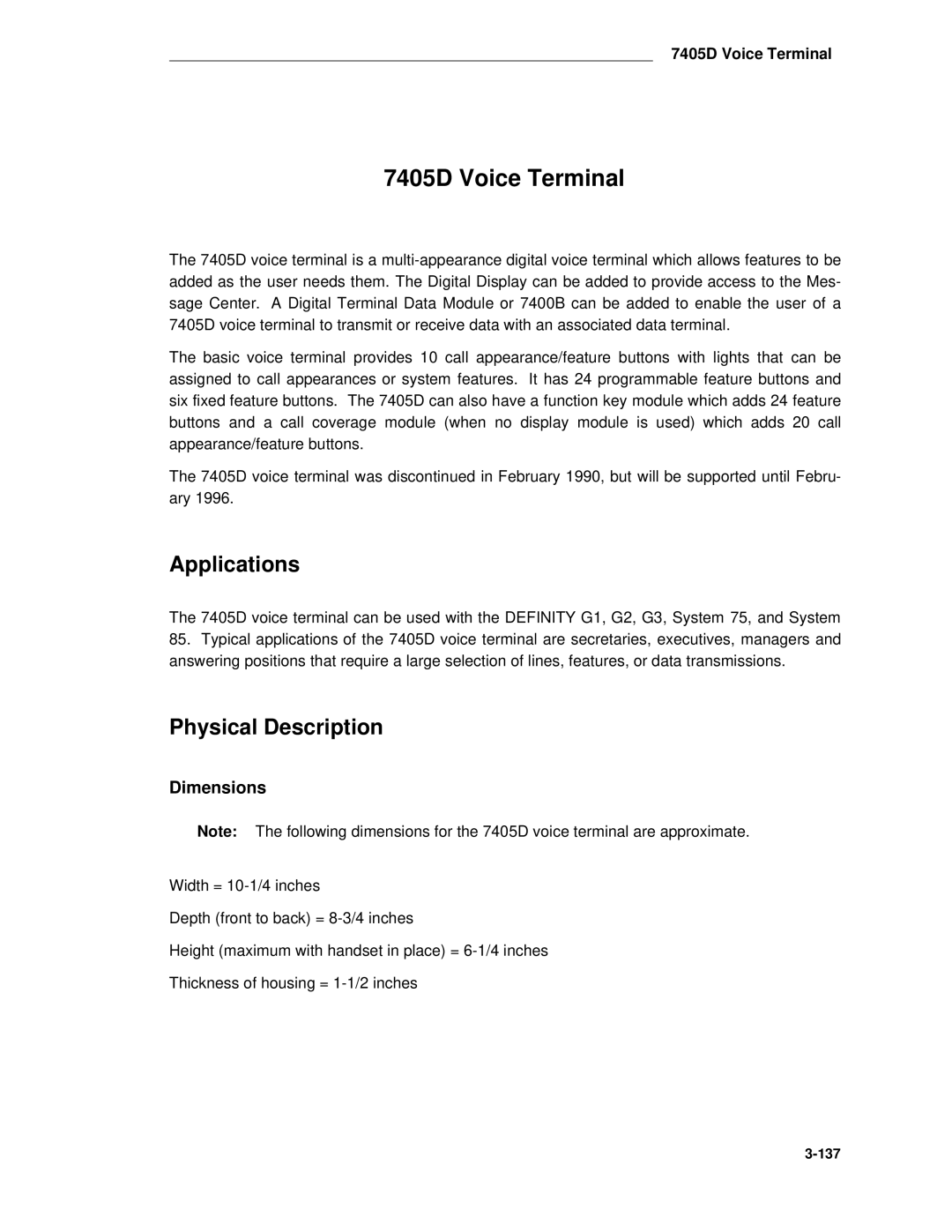 AT&T System 85 manual 7405D Voice Terminal 