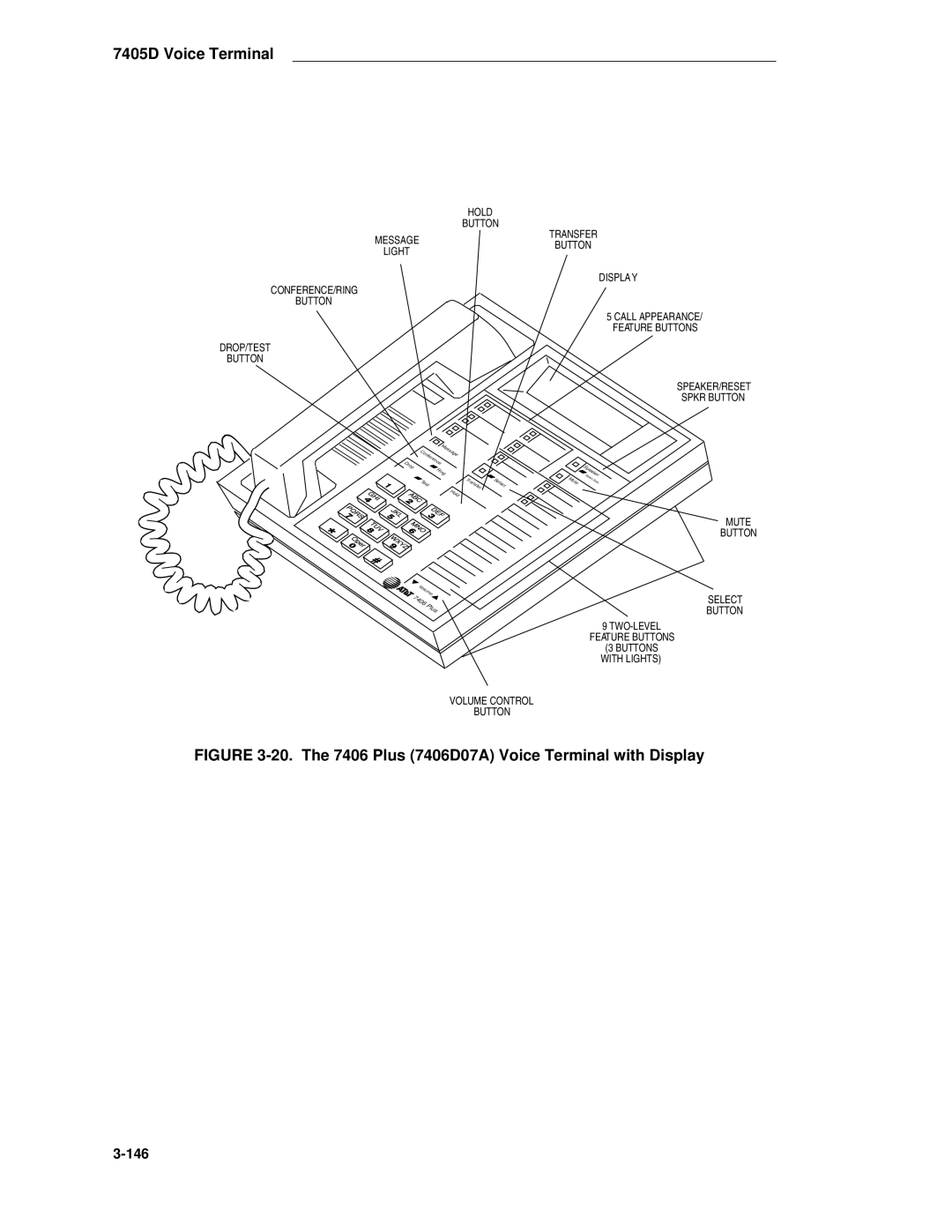 AT&T System 85 manual The 7406 Plus 7406D07A Voice Terminal with Display 