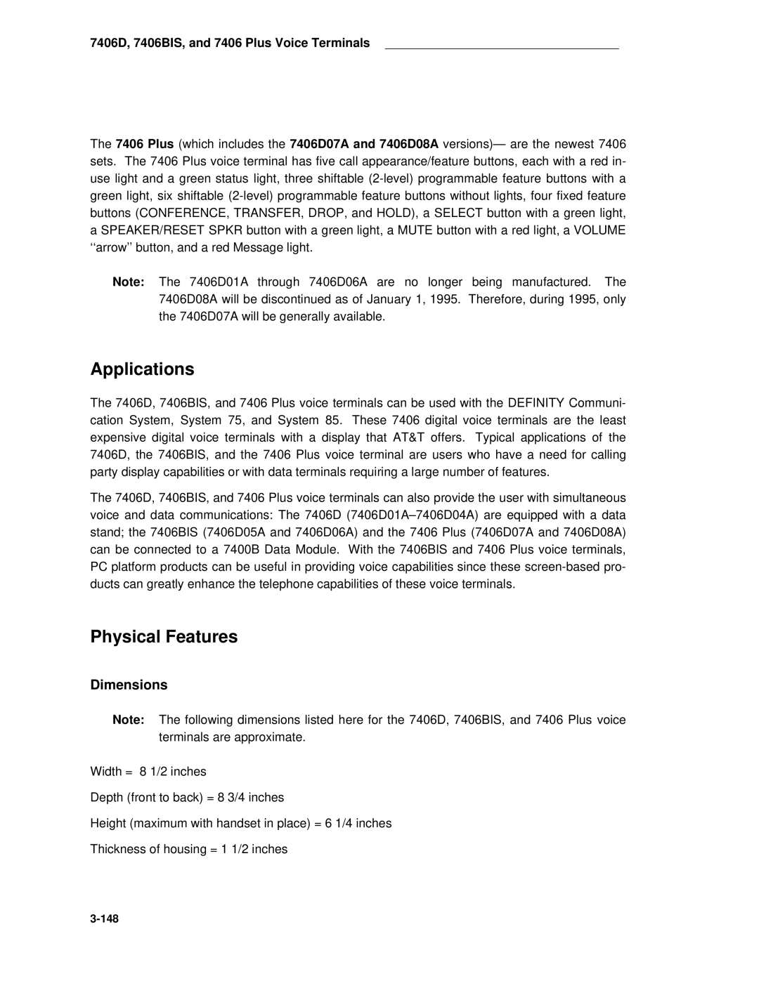 AT&T System 85 manual Applications, 7406D, 7406BIS, and 7406 Plus Voice Terminals 