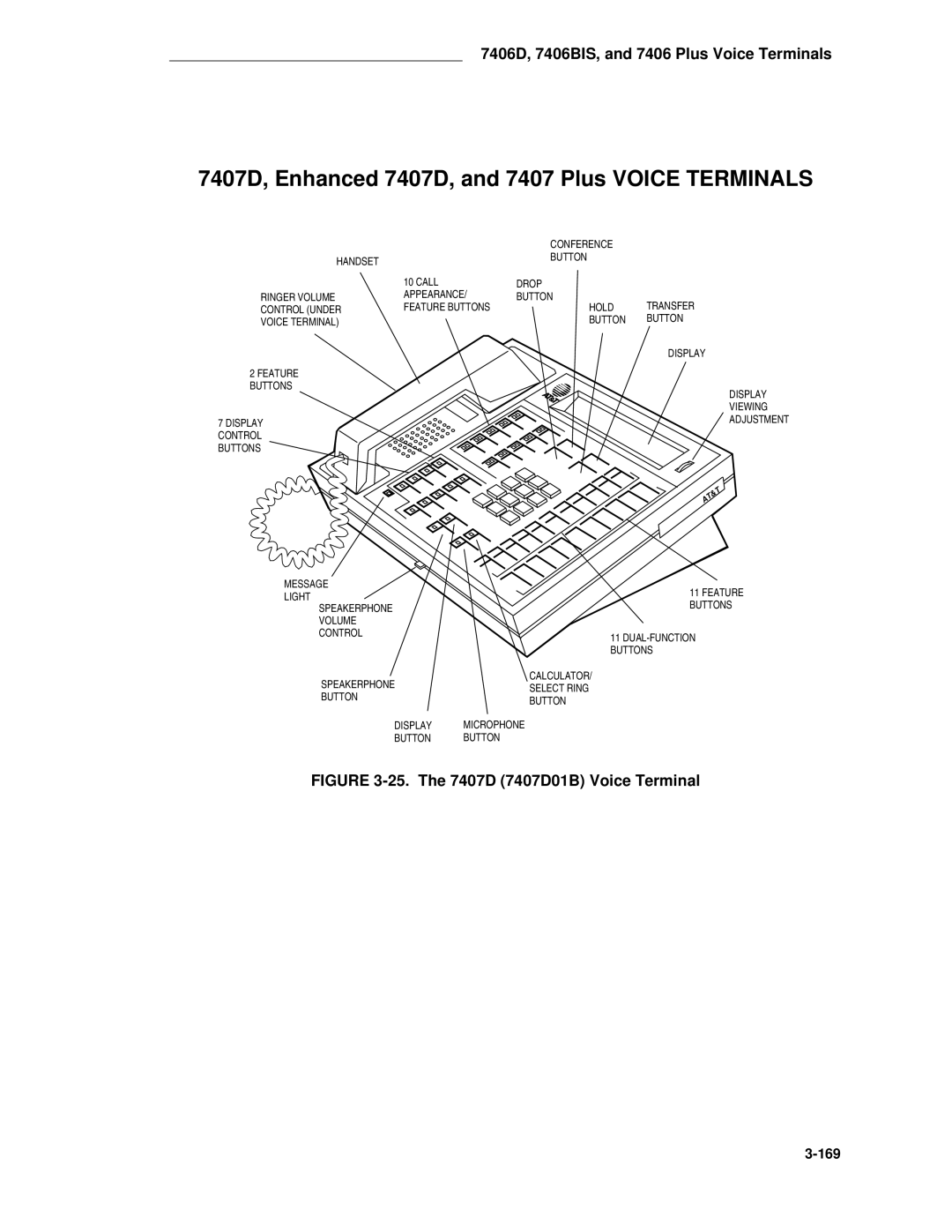 AT&T System 85 manual 7407D, Enhanced 7407D, and 7407 Plus Voice Terminals, The 7407D 7407D01B Voice Terminal 