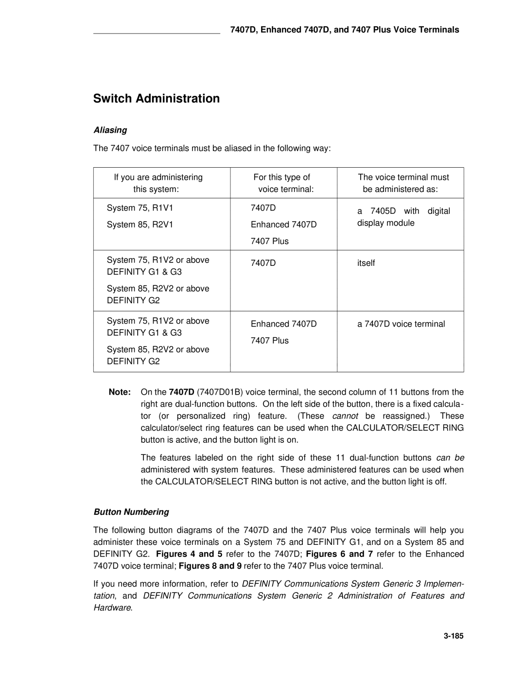 AT&T System 85 manual 185 