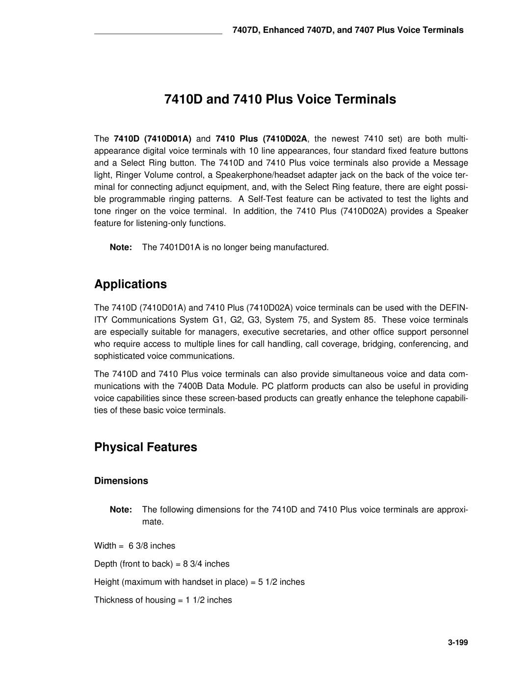 AT&T System 85 manual 7410D and 7410 Plus Voice Terminals, Applications 