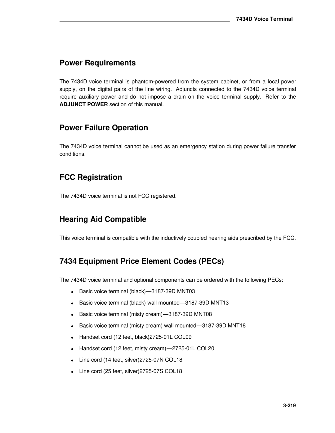 AT&T System 85 manual Power Requirements, Equipment Price Element Codes PECs 