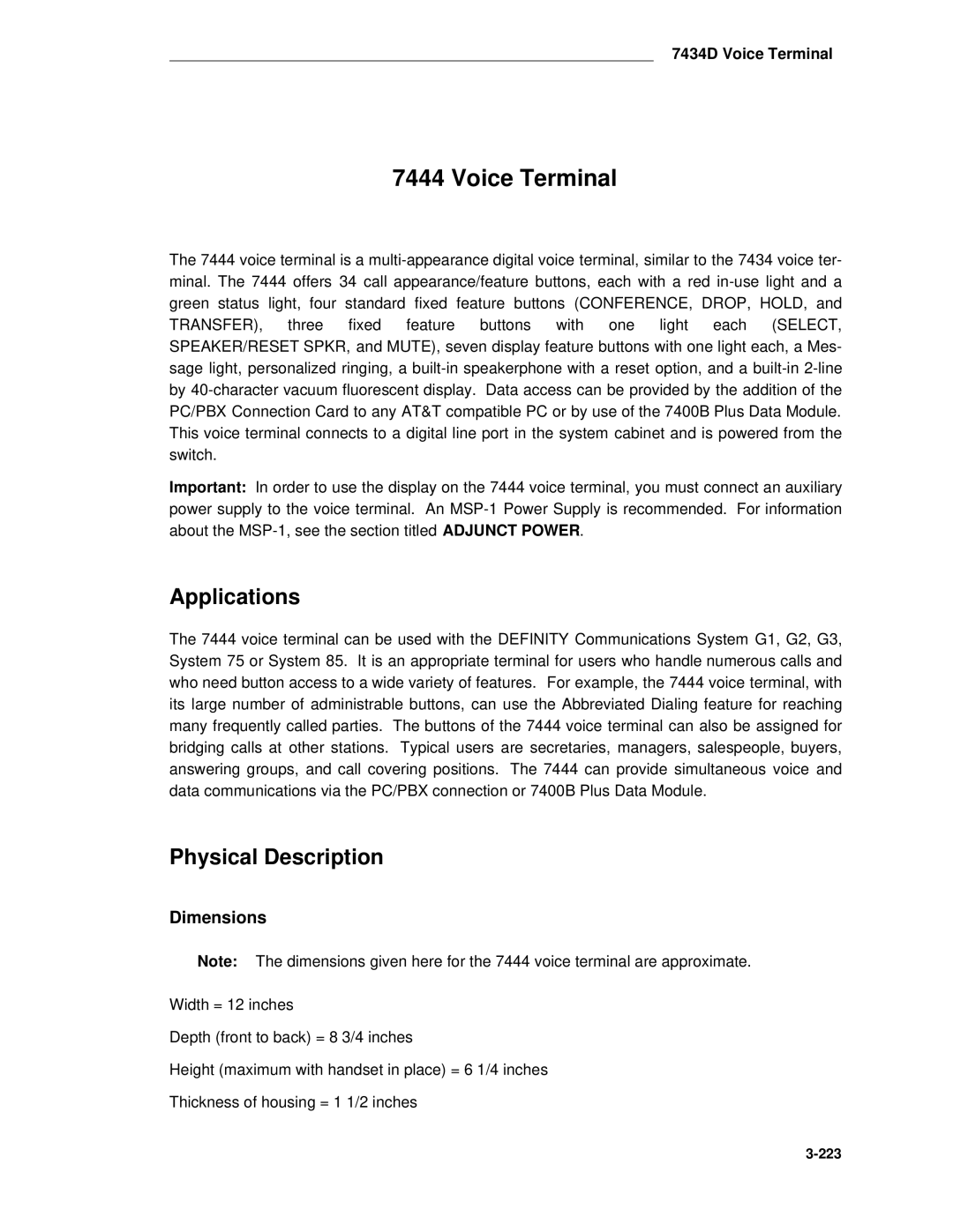 AT&T System 85 manual Voice Terminal, Applications 