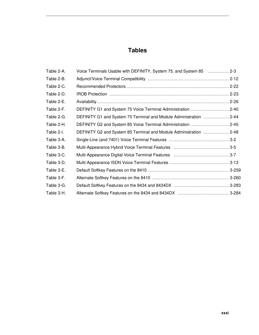 AT&T System 85 manual Tables 