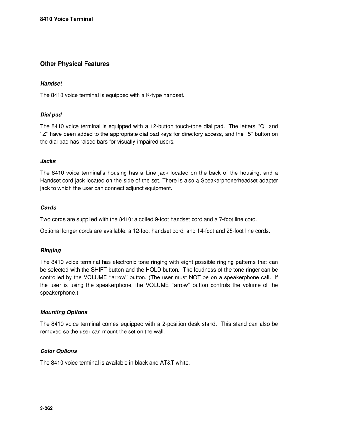 AT&T System 85 manual voice terminal is equipped with a K-type handset 