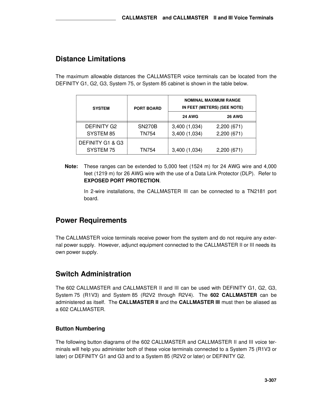 AT&T System 85 manual Distance Limitations, Button Numbering 