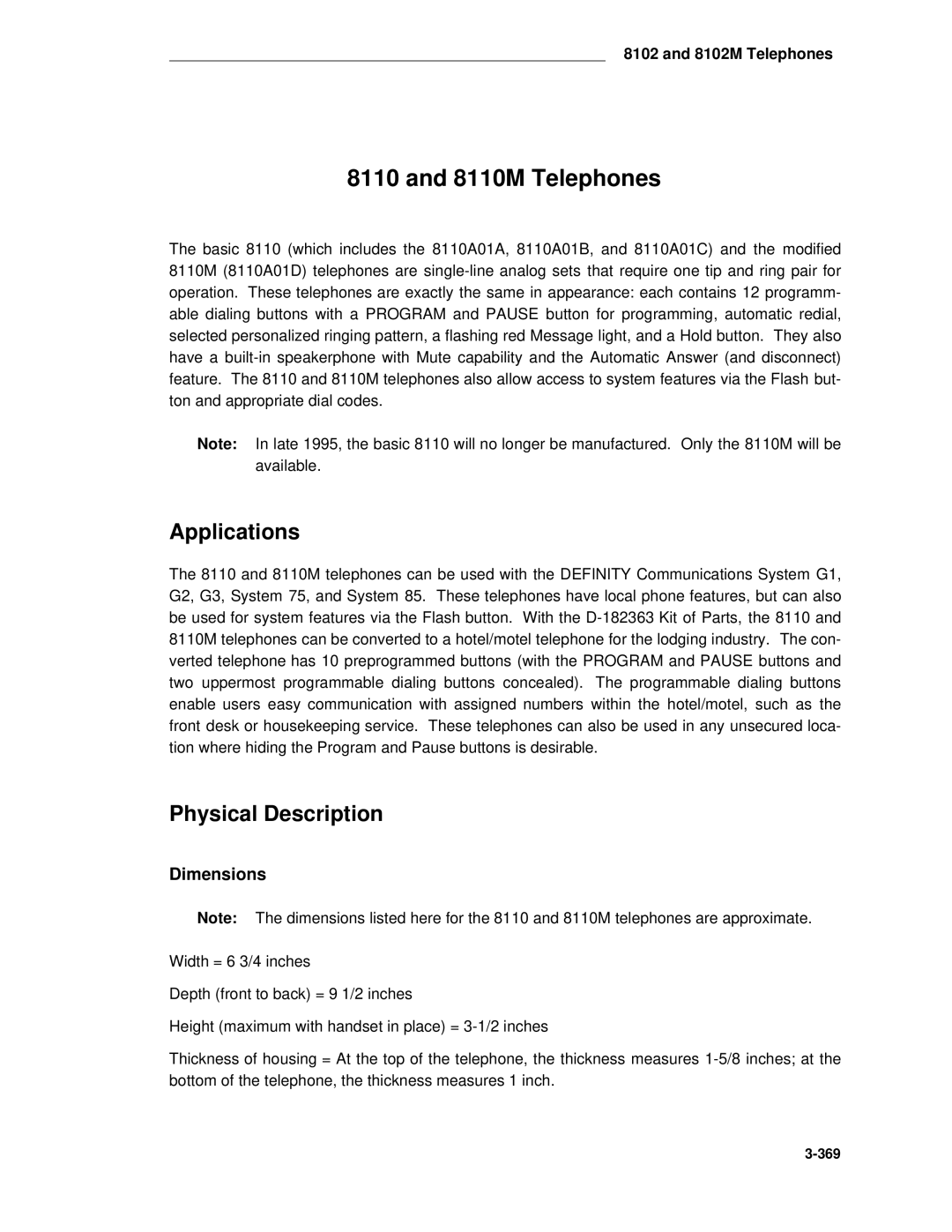 AT&T System 85 manual 8110M Telephones, Applications 