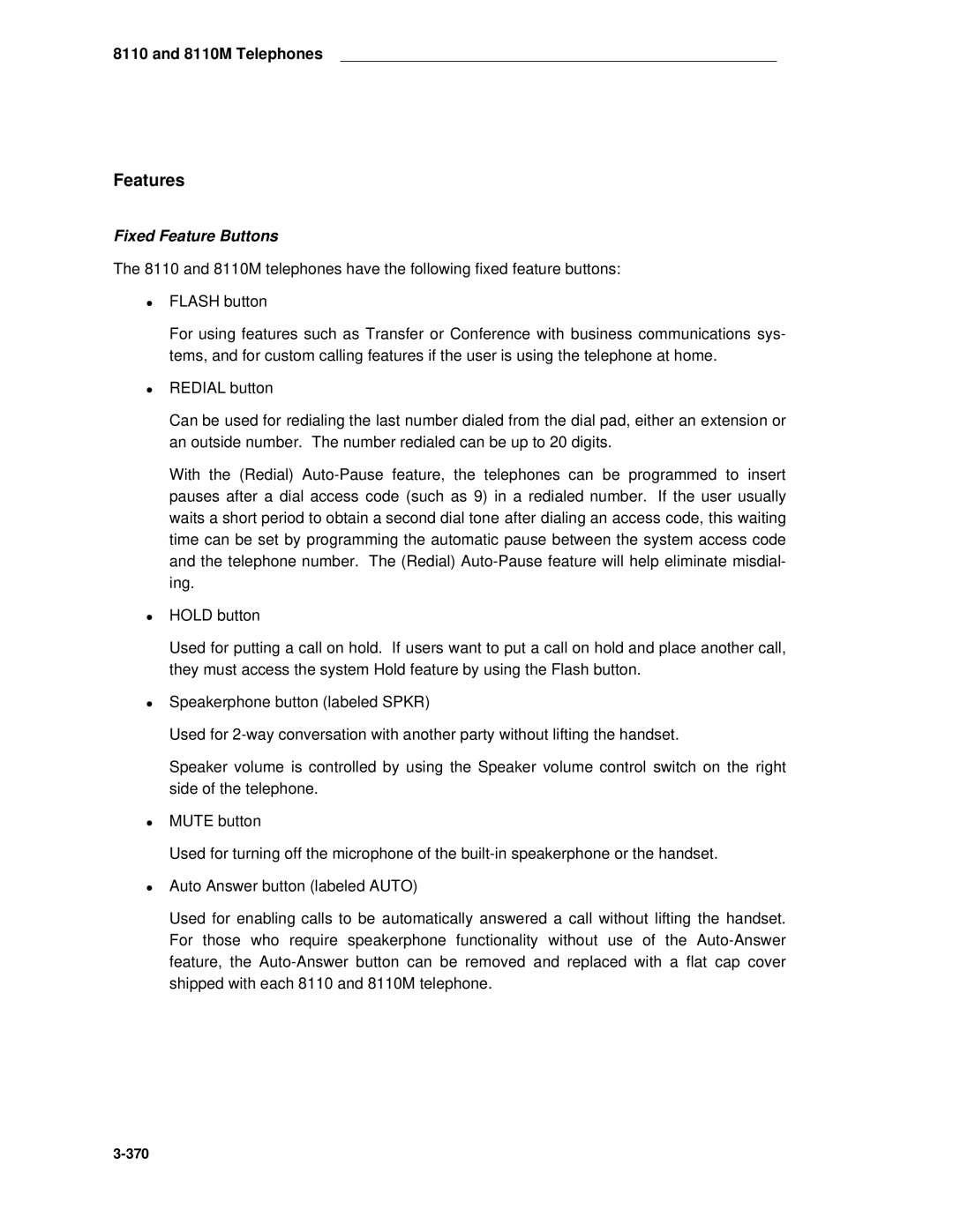 AT&T System 85 manual Features, 8110M Telephones 