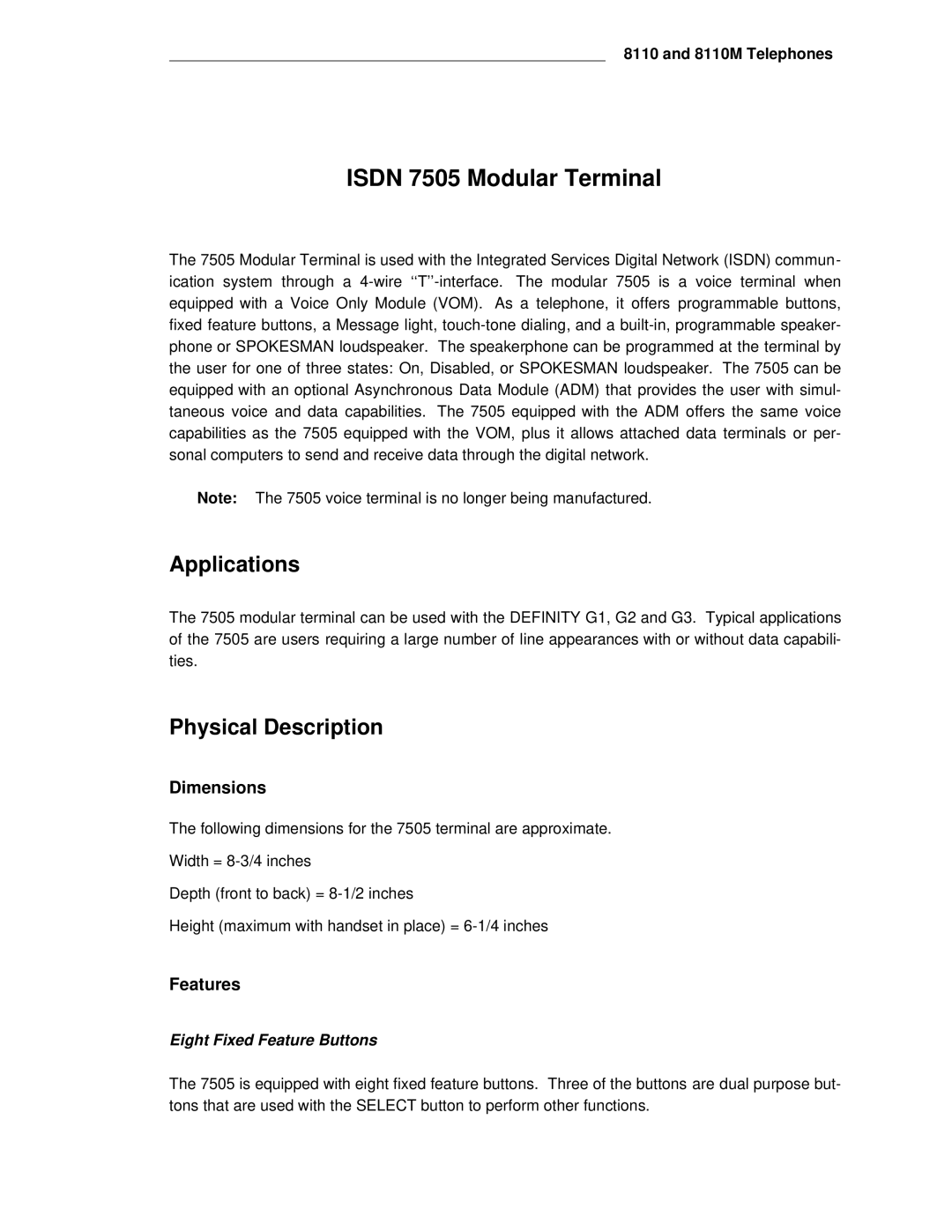 AT&T System 85 manual Isdn 7505 Modular Terminal, Applications 